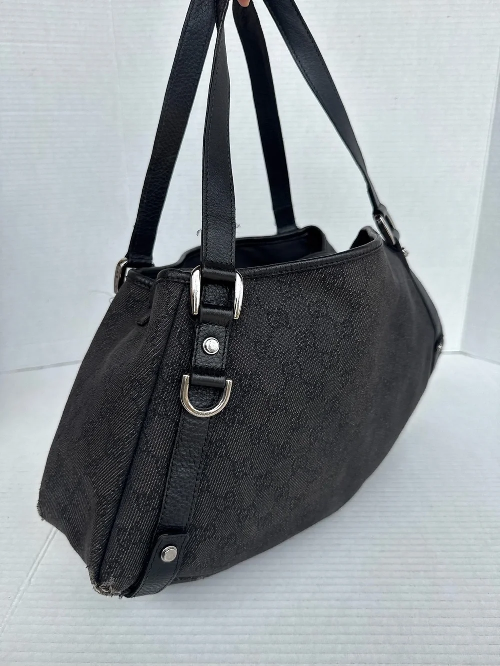 Authentic Gucci Abbey D-Ring Black GG Canvas Shoulder Bag